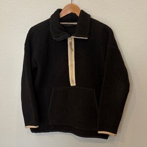 J Crew Black Sherpa Fleece Quarter-Zip Pullover